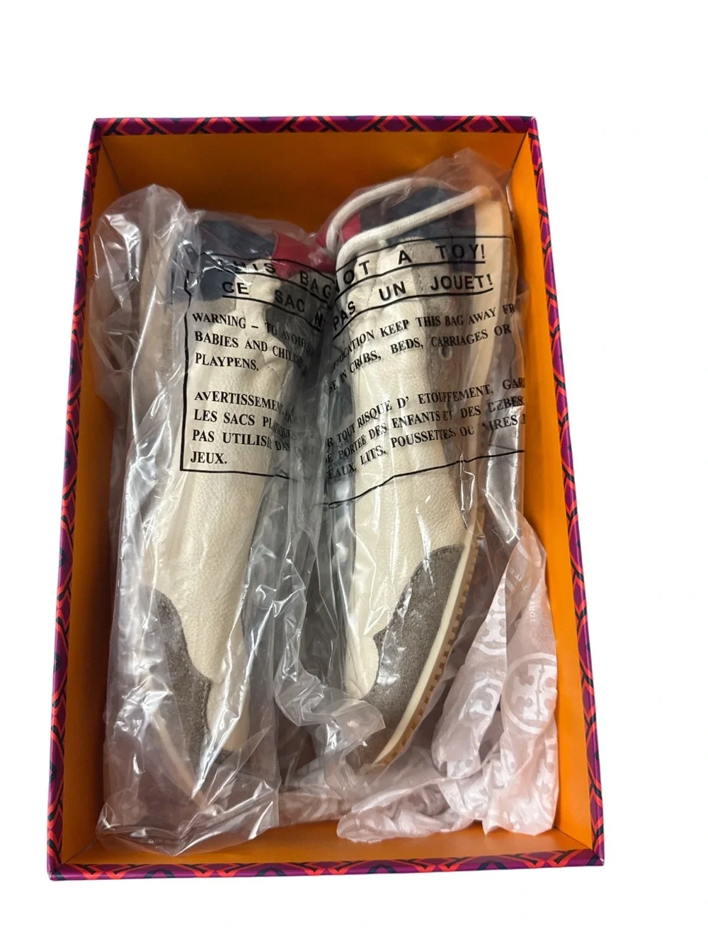 Tory Burch Cream, Berry & Beige Double T Logo Leather Sneaker